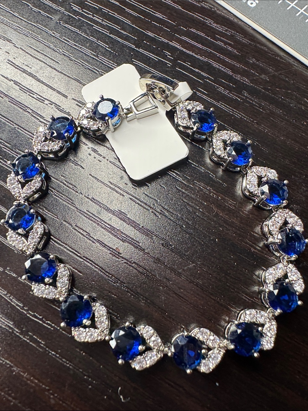 Blue Sapphire-Style Tennis Bracelet with Clear Crystal Accents
